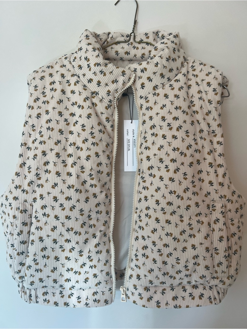 Only Cream Floral Quilted Puffer Vest
